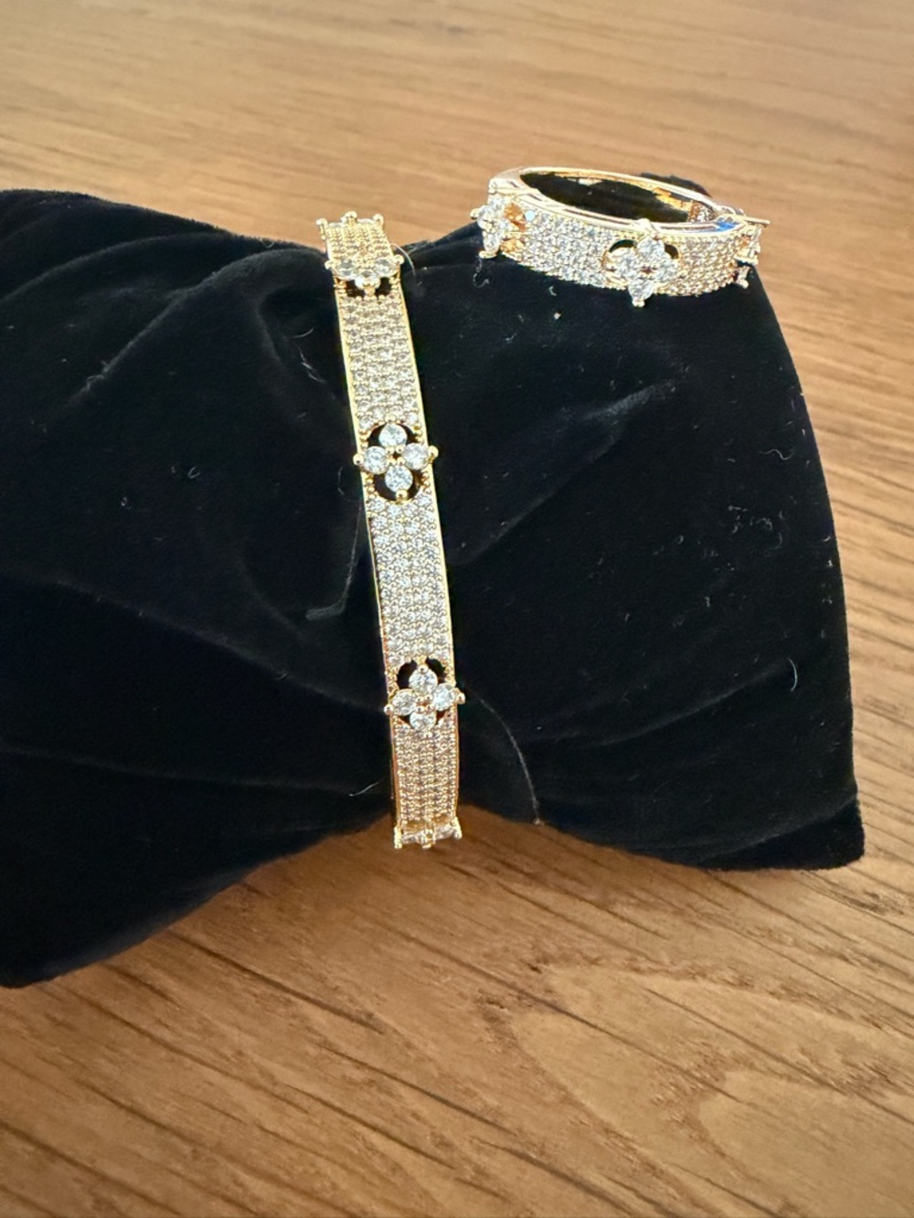 Gold-Tone Crystal Floral Bracelet and Ring Set